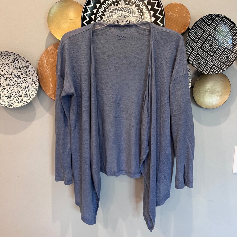 Boden Blue 100% Linen Draped Open Front Cardigan Sweater W0042 US 4
